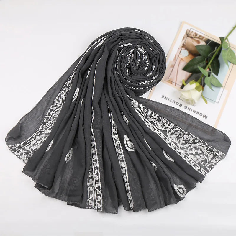 Embroidered Cashew Nut Floral Viscose Scarf