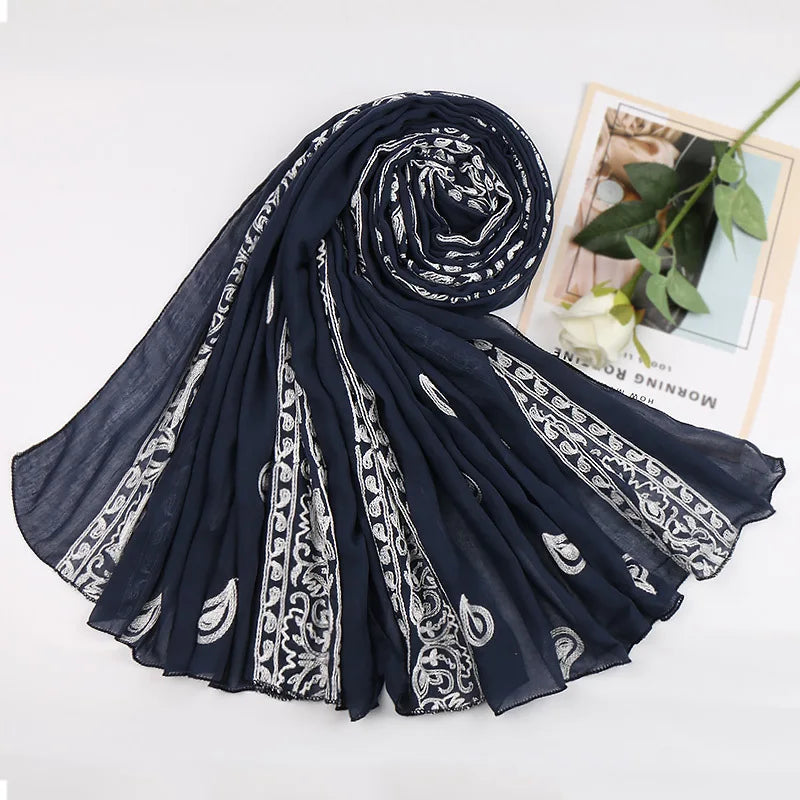 Embroidered Cashew Nut Floral Viscose Scarf