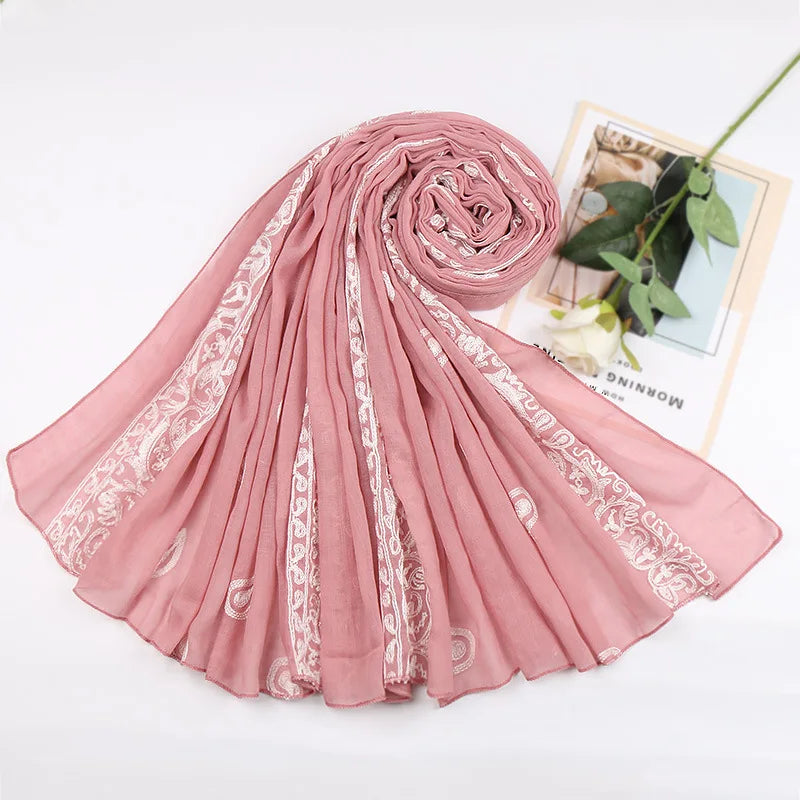 Embroidered Cashew Nut Floral Viscose Scarf