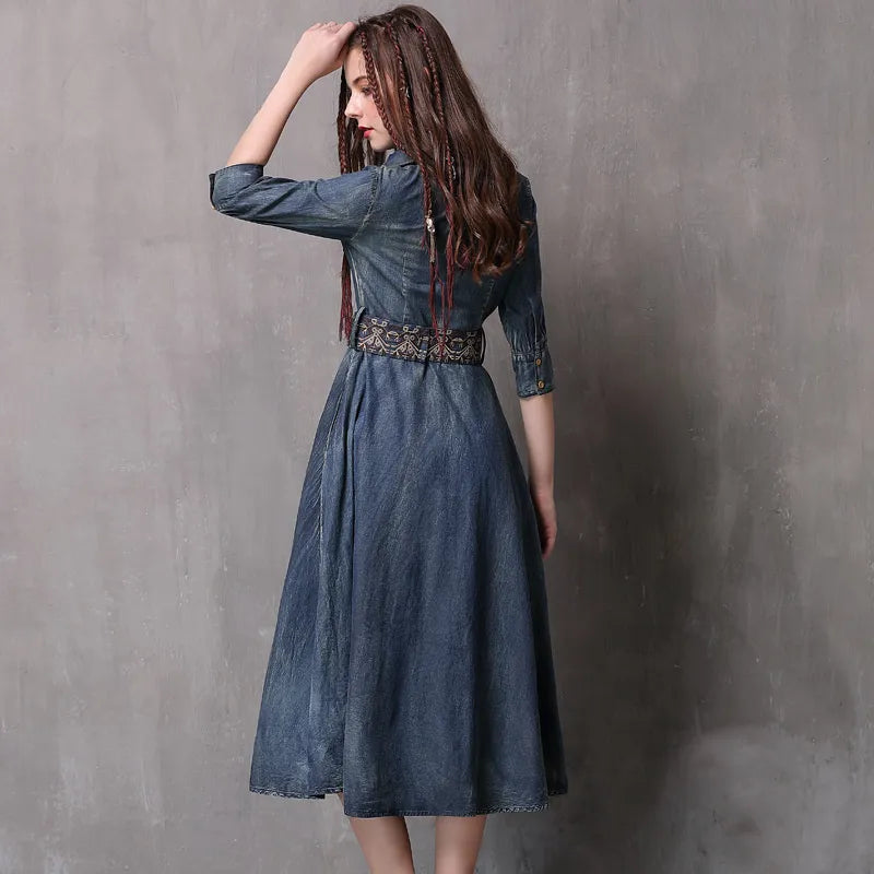 Retro Long Denim Dress
