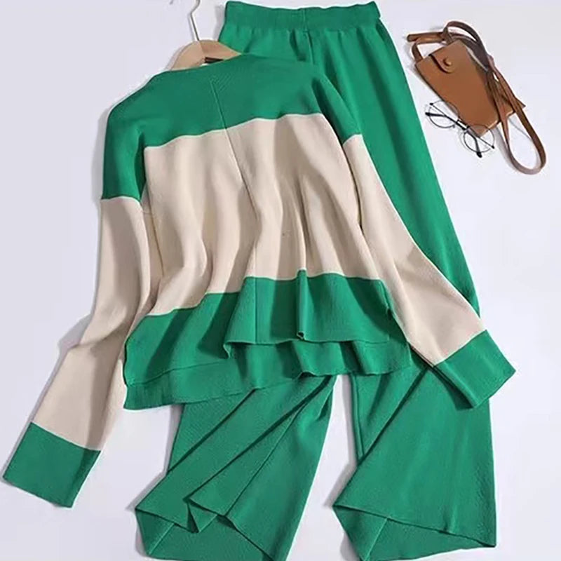 Knitted Pant and Sweater Two Piece Set