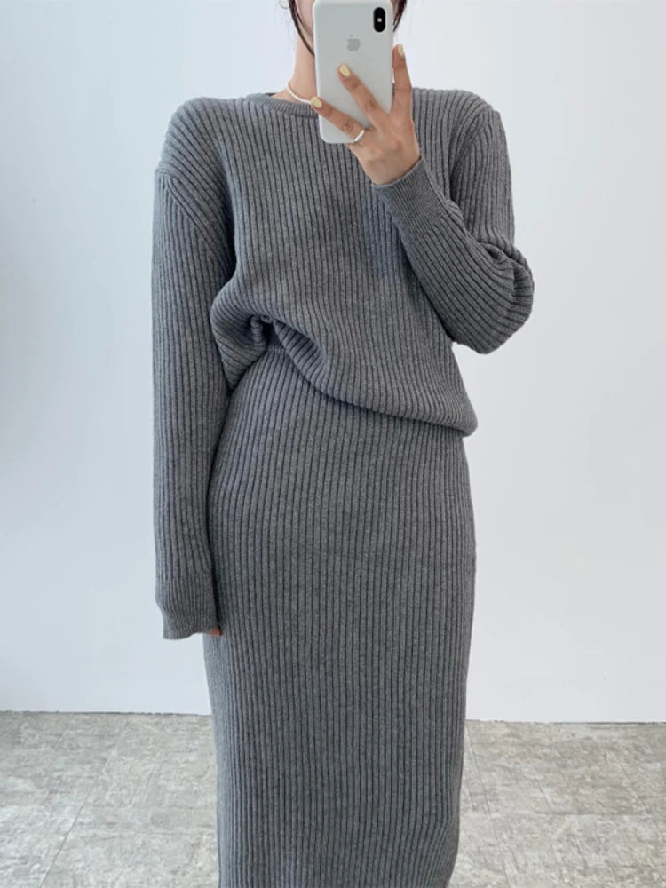 Long Sleeve Top and High Waist Skirt