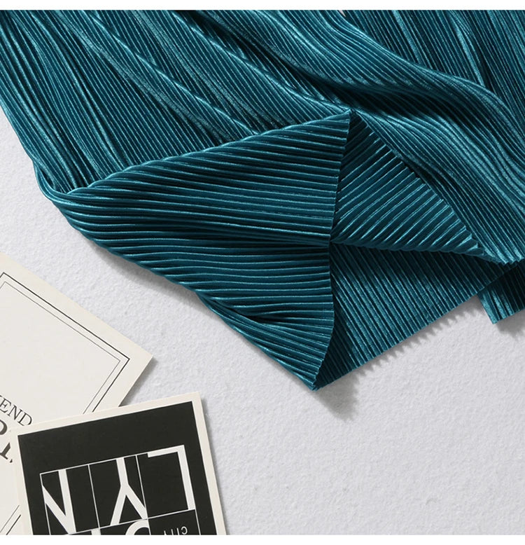 Ice Silk Pleated Wide-Leg Trousers