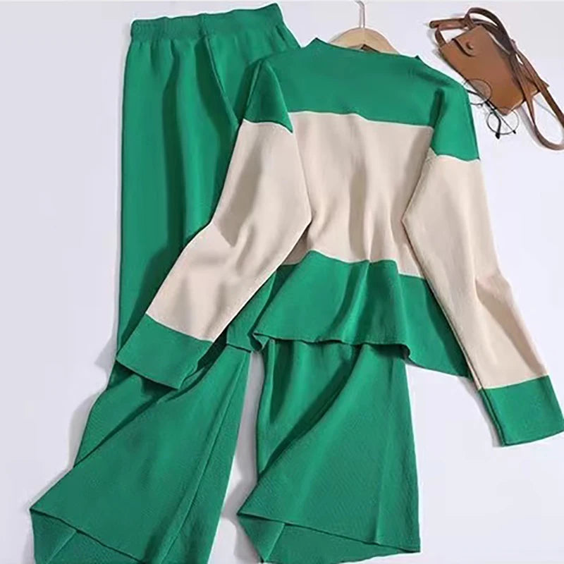 Knitted Pant and Sweater Two Piece Set
