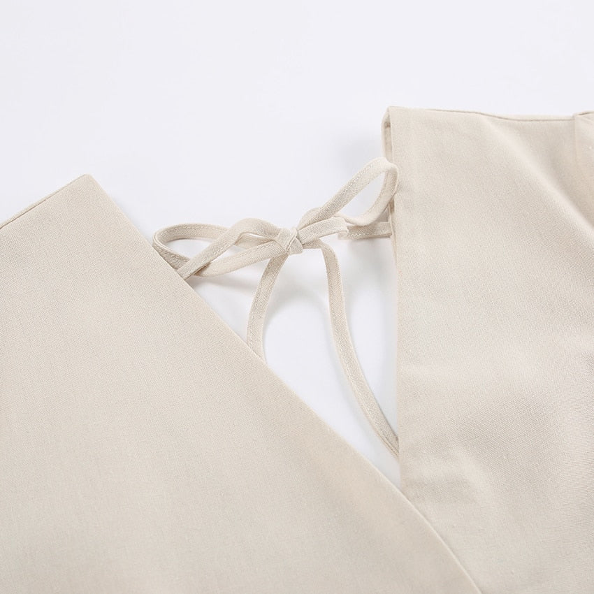 Linen Puff Sleeve Dress