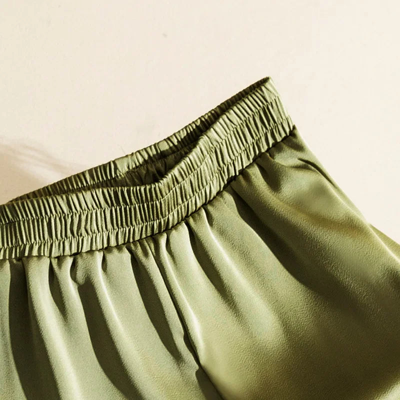 Silk Satin Straight-leg Pants