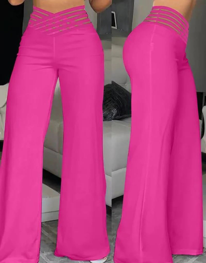Crisscross High Waist Wide Leg Trousers