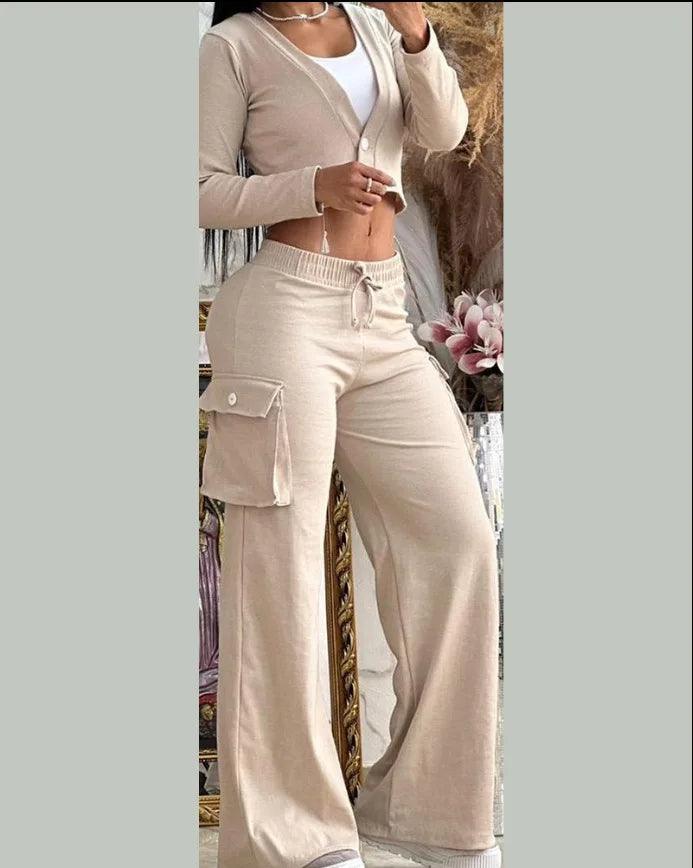 Cardigan Pants Two Piece Sets