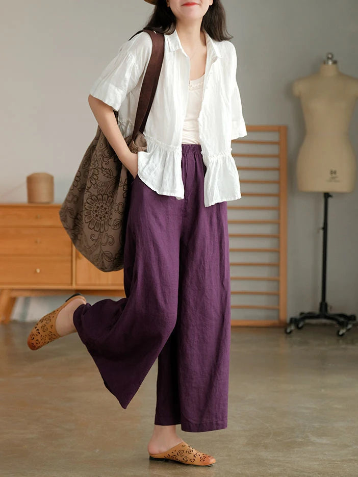 Cotton Linen Wide Leg Pants