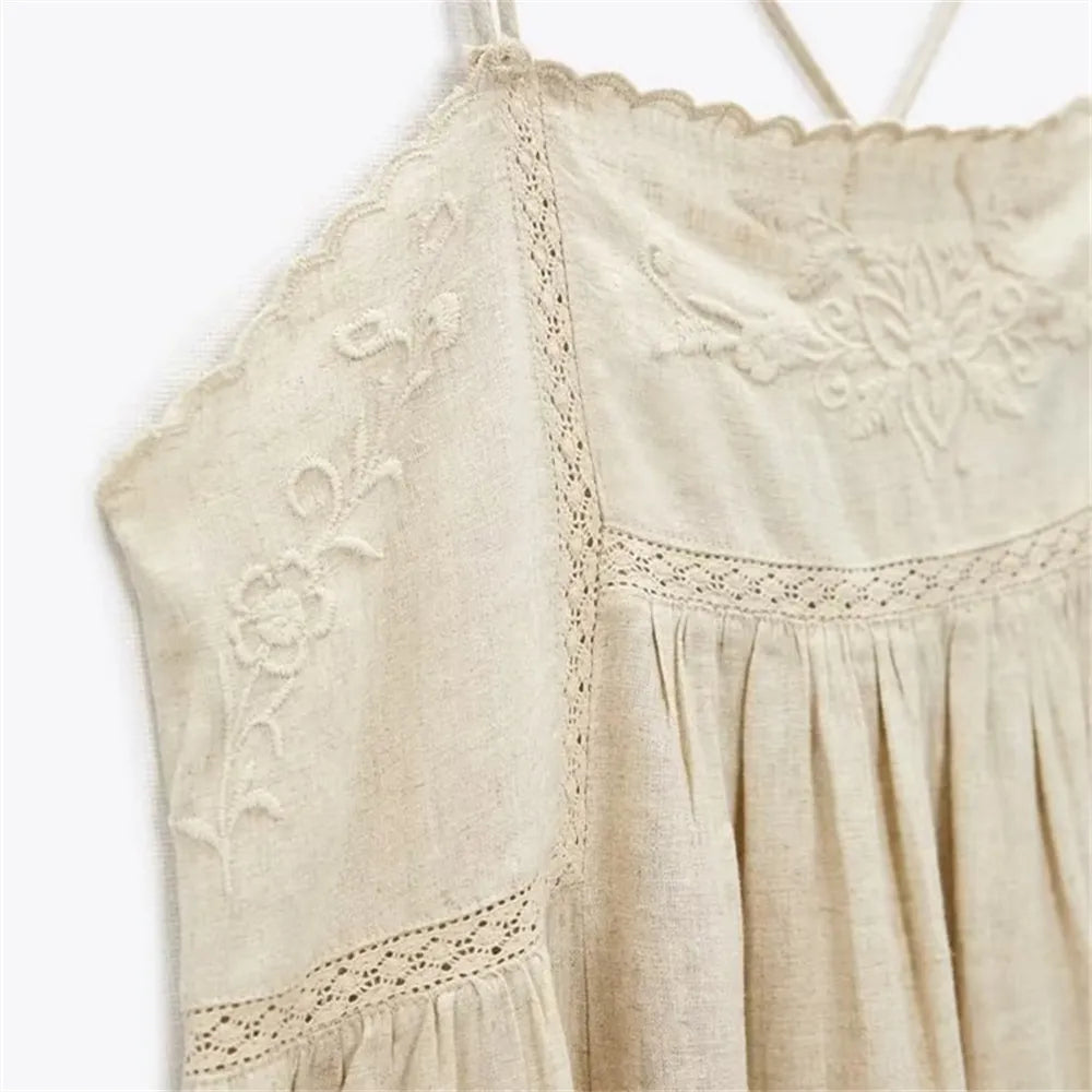 Embroidered Strap Summer Dress