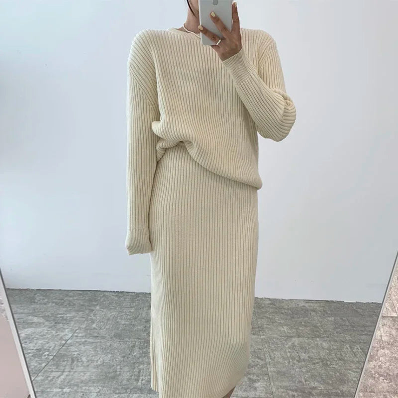 Long Sleeve Top and High Waist Skirt