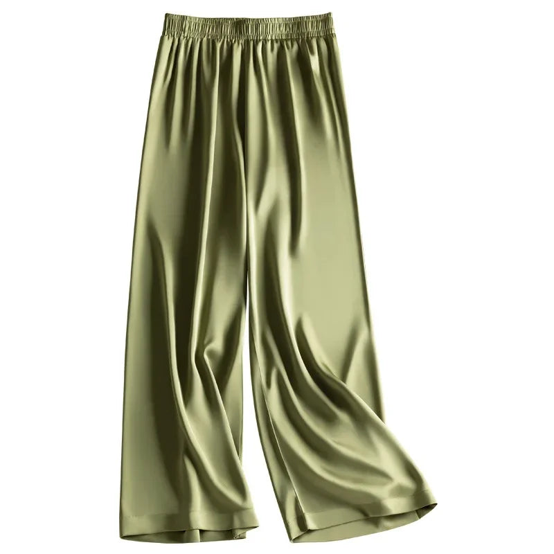 Silk Satin Straight-leg Pants