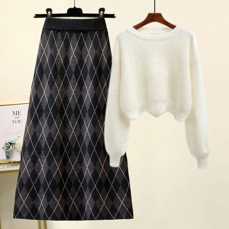 Knitted Sweater Half Skirt Two Piece Set