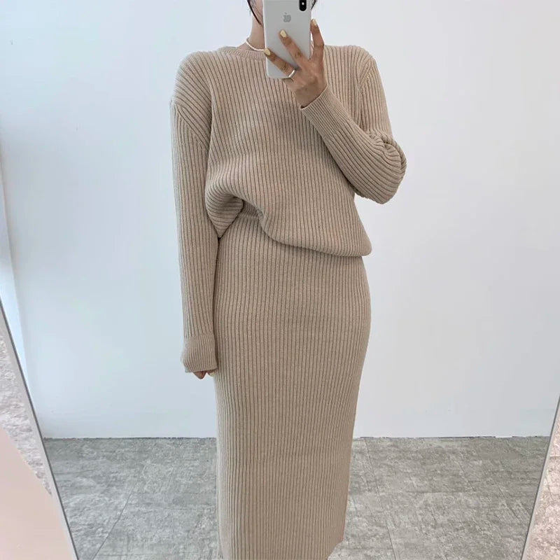 Long Sleeve Top and High Waist Skirt