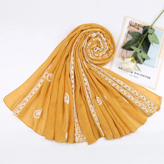 Embroidered Cashew Nut Floral Viscose Scarf