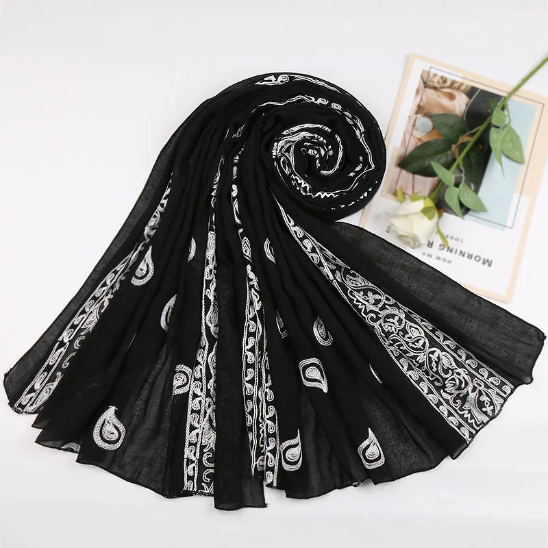 Embroidered Cashew Nut Floral Viscose Scarf