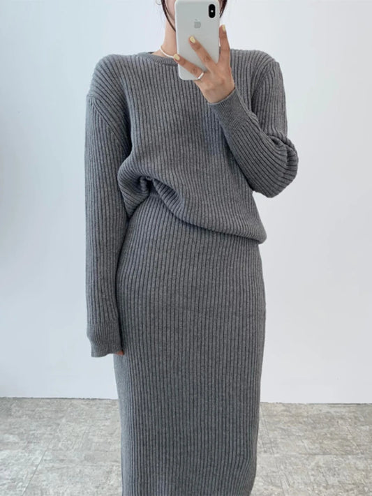 Long Sleeve Top and High Waist Skirt
