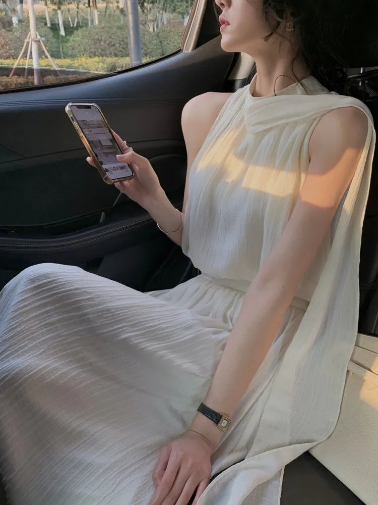 White Sleeveless Casual Summer Dress