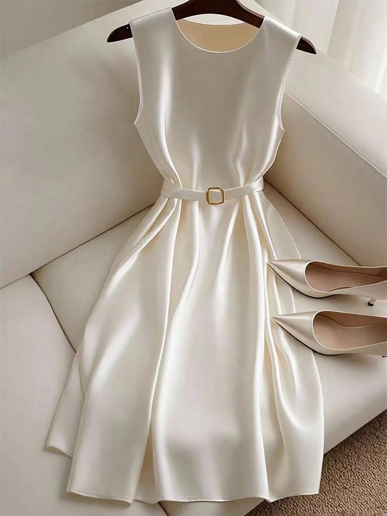 Silk Sleeveless Short Casual White maxi dress
