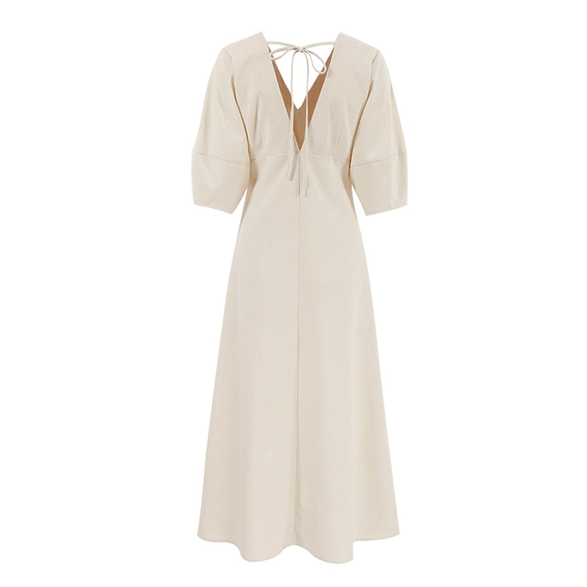 Linen Puff Sleeve Dress