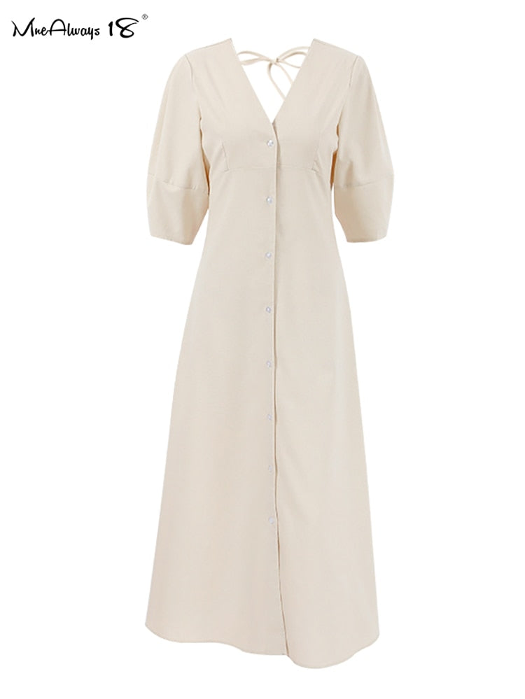 Linen Puff Sleeve Dress