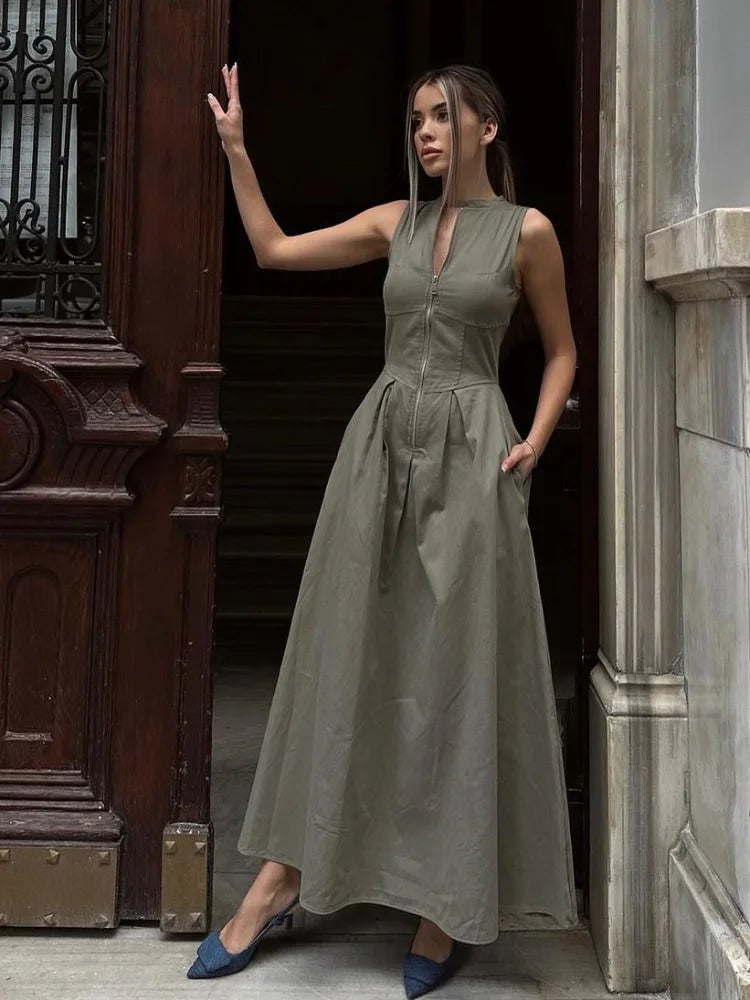 Elegant O-neck Sleeveless Long Dress