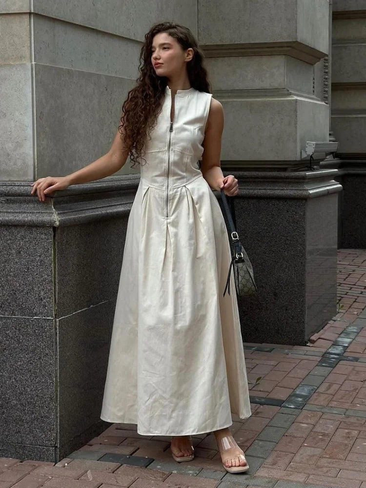 Elegant O-neck Sleeveless Long Dress