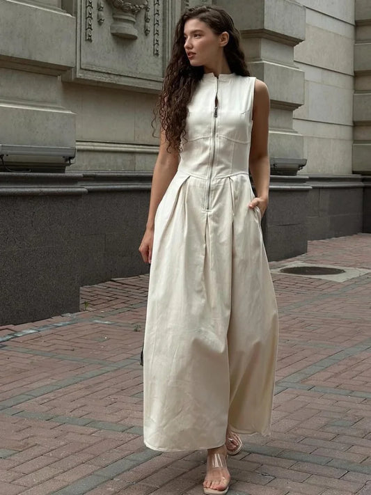 Elegant O-neck Sleeveless Long Dress