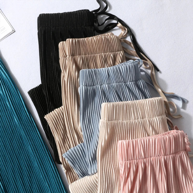 Ice Silk Pleated Wide-Leg Trousers
