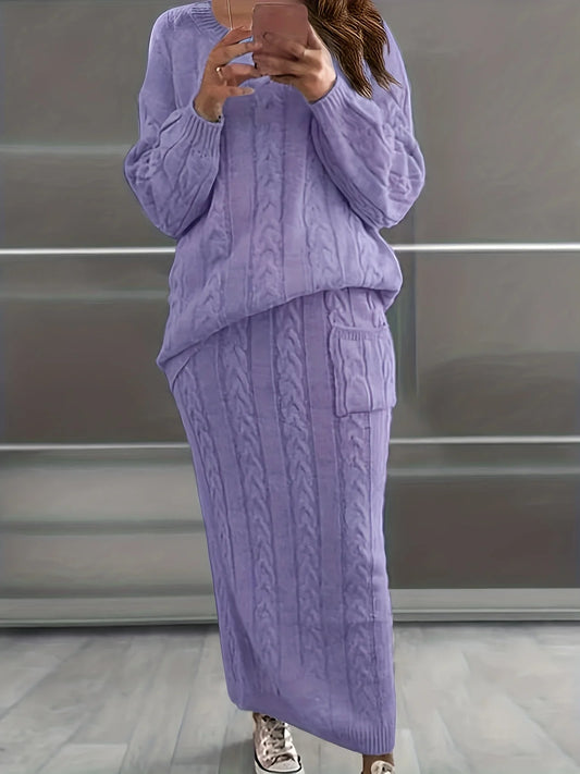 Knitted Long Sleeve Sweater and Skirt