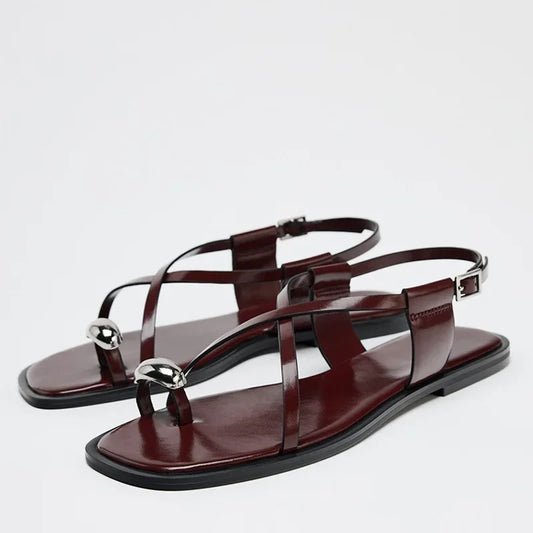 Summer Cross Strap Buckle Design Flat Sandals