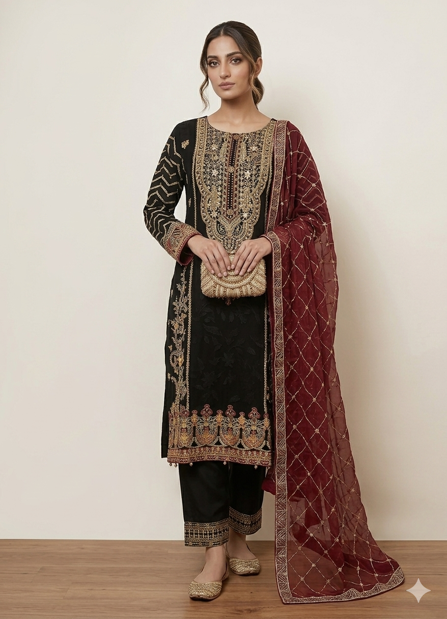 Zarmina Noir Ensemble Handcrafted Chiffon