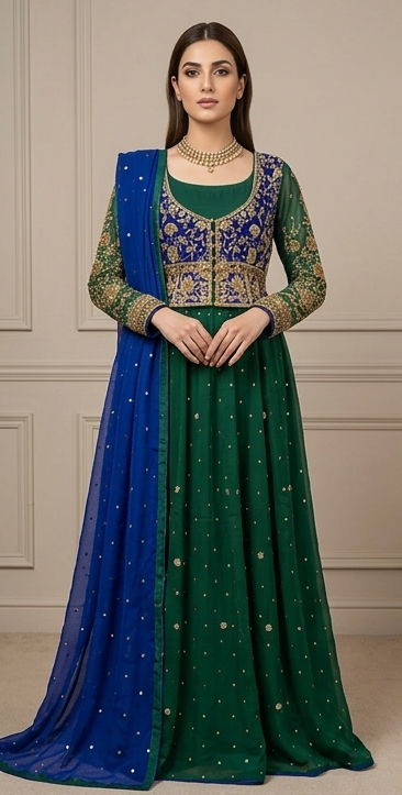 Zarish Émeraude Lehenga Set – Handcrafted Chiffon