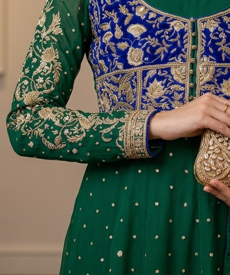Zarish Émeraude Lehenga Set – Handcrafted Chiffon