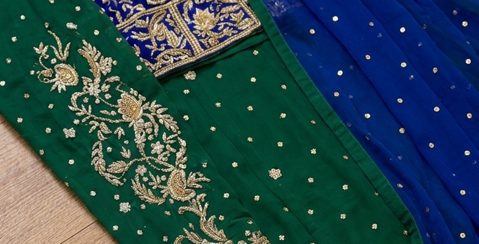 Zarish Émeraude Lehenga Set – Handcrafted Chiffon