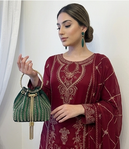 Mehira Maroon Gharara Set Handcrafted Chiffon