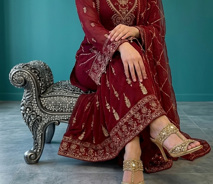 Mehira Maroon Gharara Set Handcrafted Chiffon